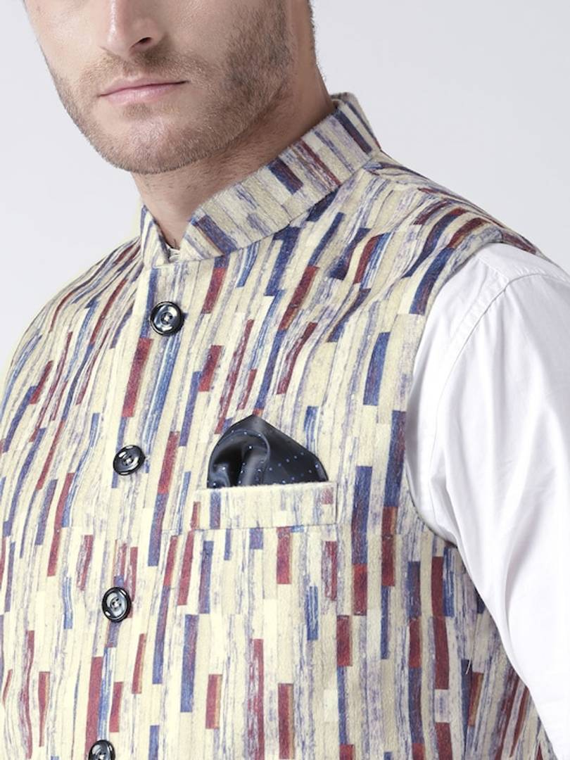 Men's Multicoloured 
Polyester
 Printed Nehru Jackets